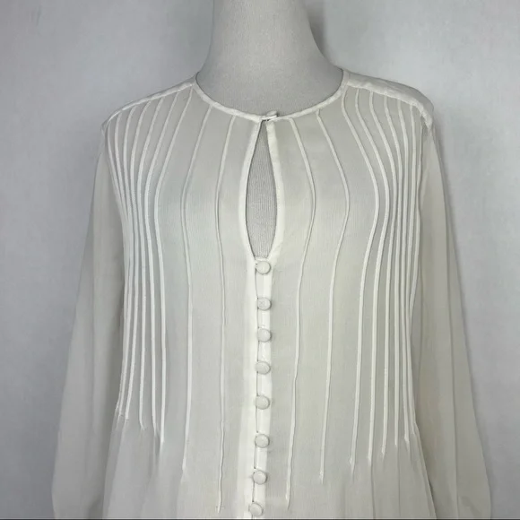 St. John Evening White Size Small Women’s Sheer 3/4 Sleeve Chiffon Top - Picture 2 of 7